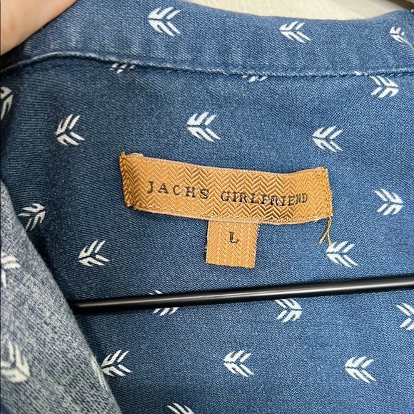 Jacks Girlfriend Collective Blue Button-Up Shirt with White Pattern Size Large - Picture 3 of 7